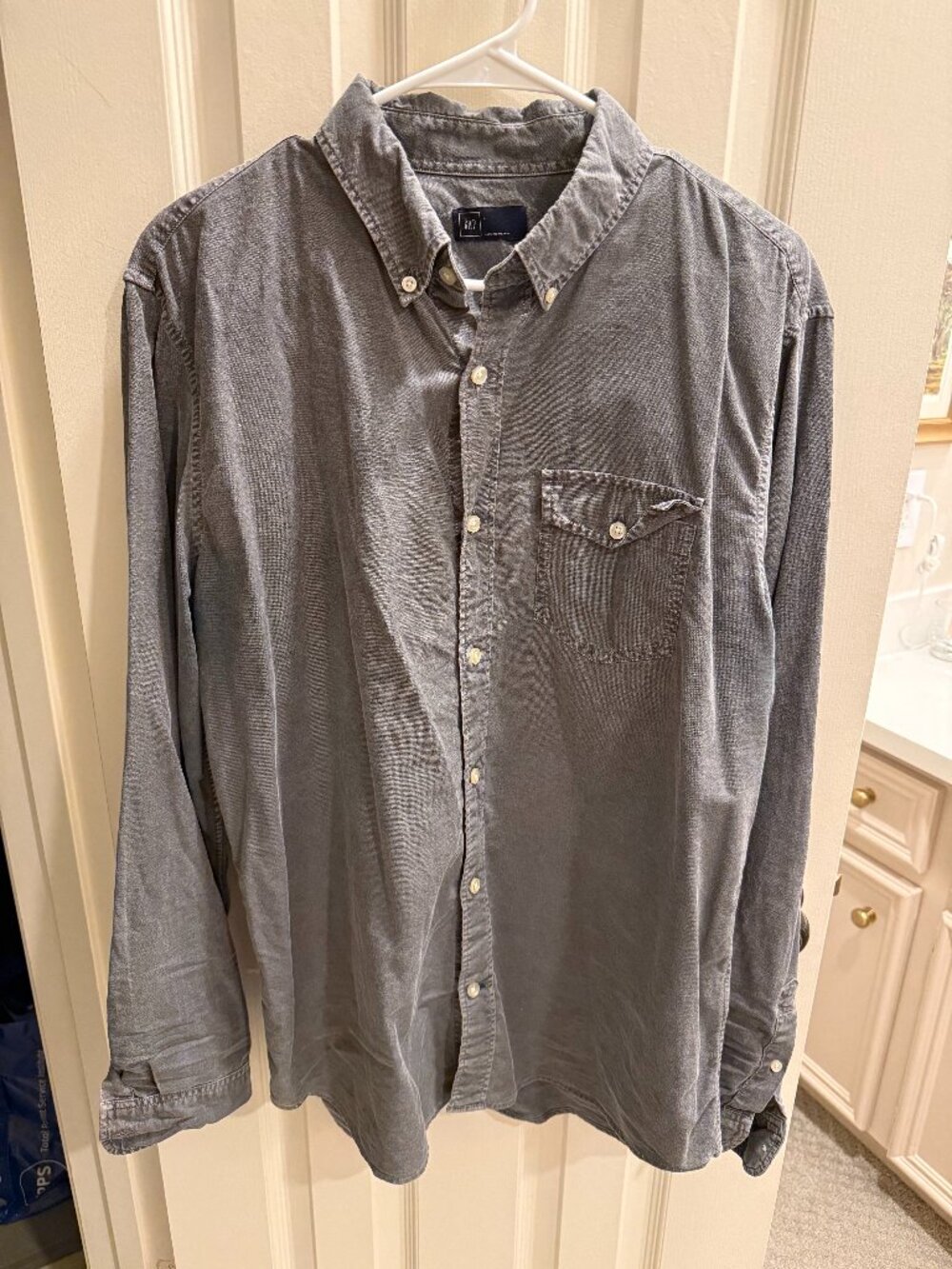 Gap Men's Large Gray Washed Button Down Shirt Long Sleeve Casual